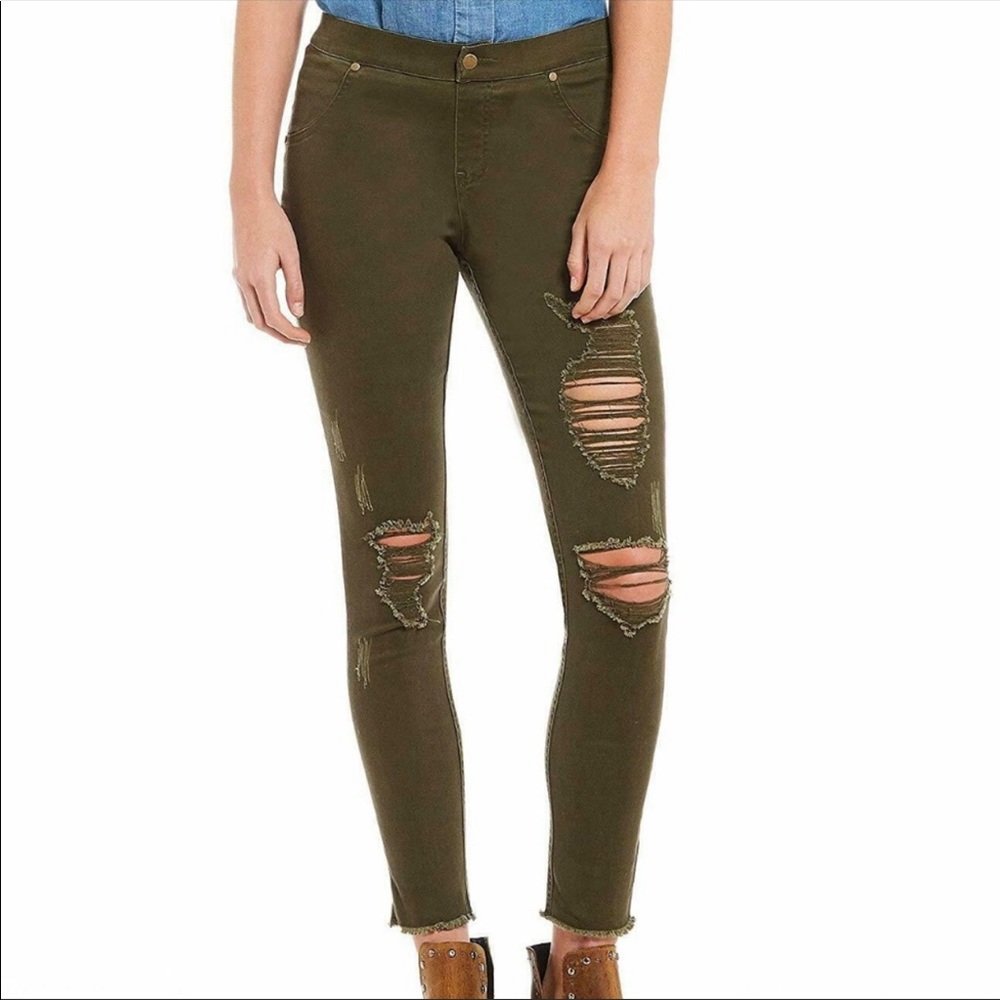 Zeza B Olive Green Distressed Jeans